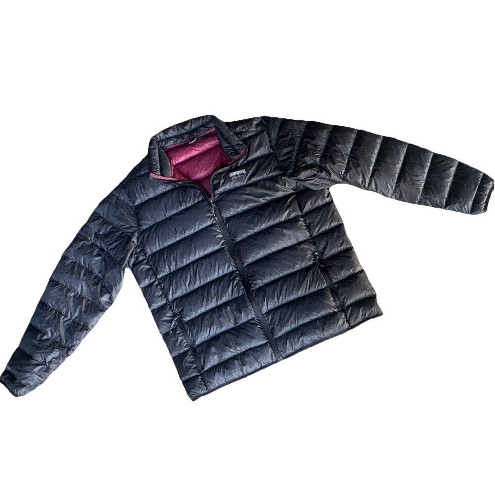 Eddie Bauer Womens Large Down Puffer Jacket Black Pink Packable Lightweight